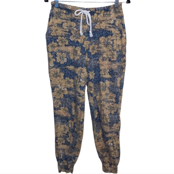 Anthropologie Women's Floral Jogger Sweatpants XS Blue Beige Comfy Lounge Pants - Picture 2 of 9